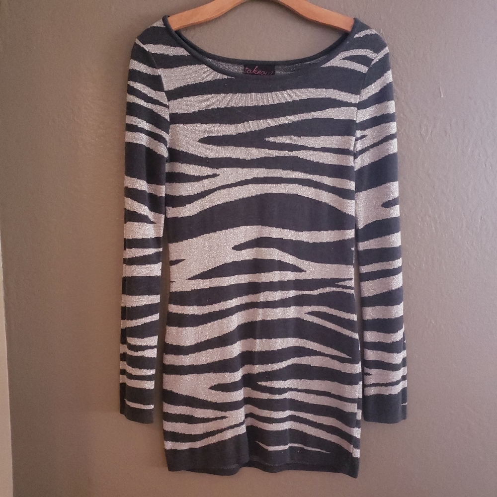 Zebra Metallic Print Sweater Dress